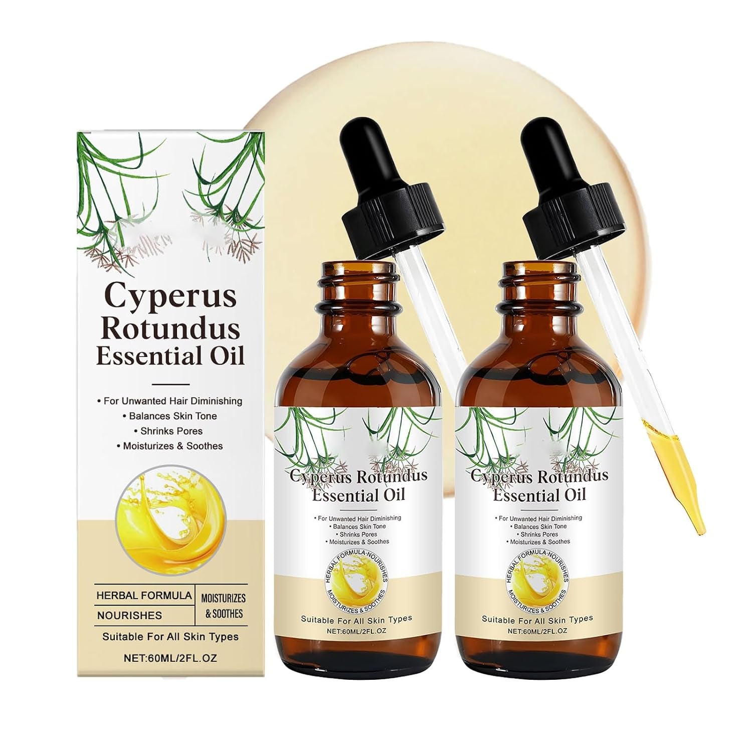 Cyperus Rotundus Oil Zur Haarentfernung, Cyperus Rotundus Öl Reduziert Eingewachsene Haare Nach Der Rasur, Natürliches Körper & Gesicht Hair Removal Cyperus Oil, Leichtes & Sanfte Körperpflege, 2PCS